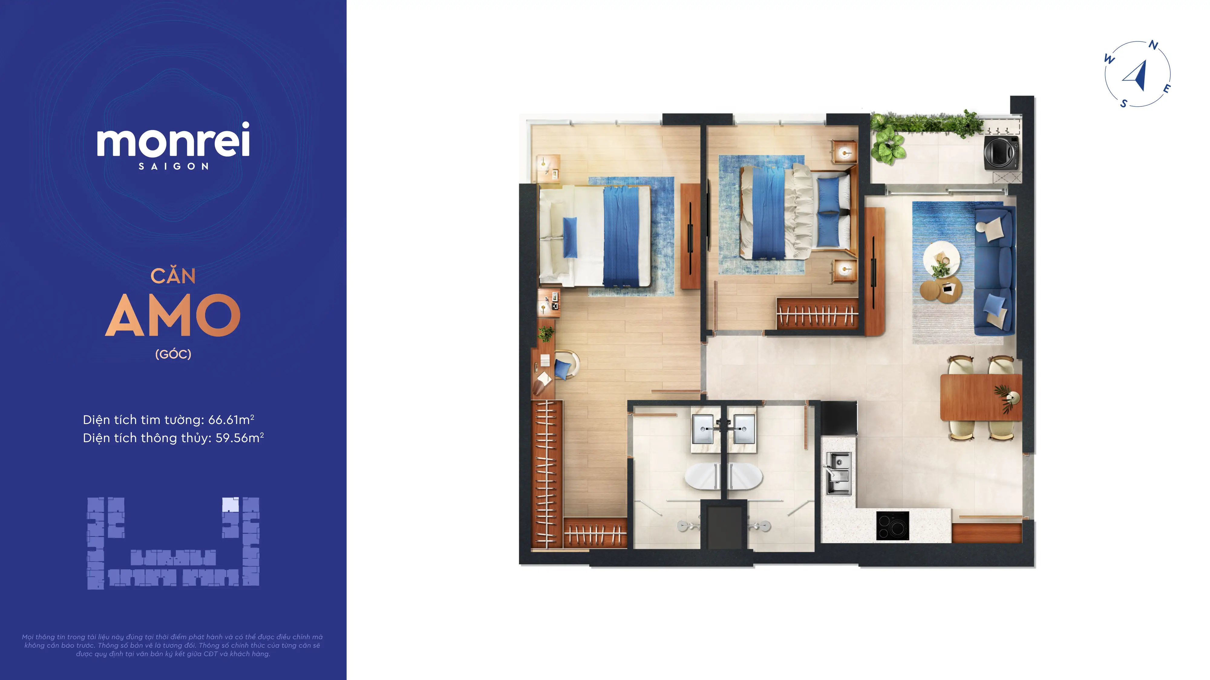 Mặt bằng căn hộ Amo Góc 66.61m² Monrei Sài Gòn