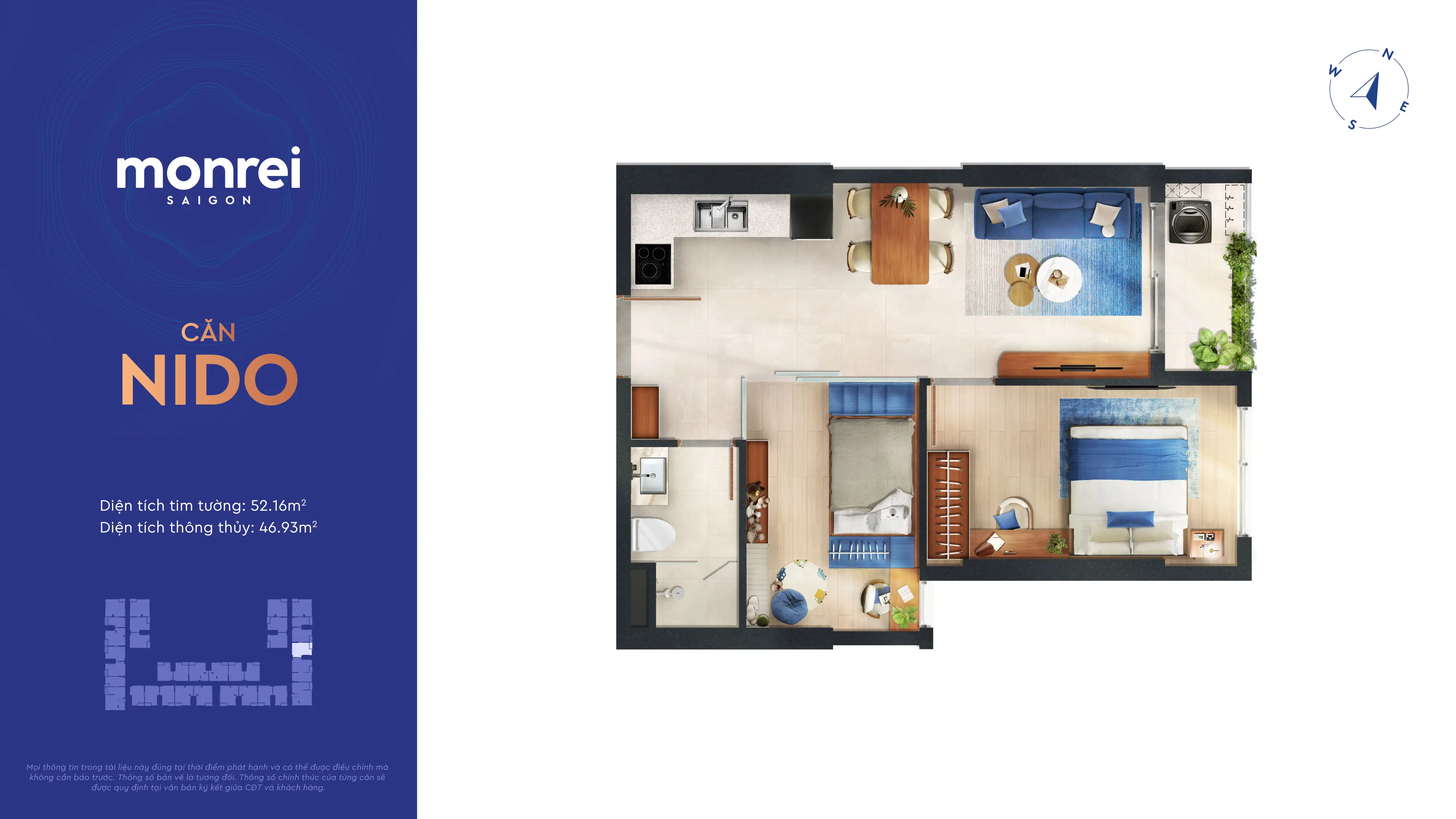 Mặt bằng căn hộ Nido 1PN+ 52.16m² Monrei Sài Gòn