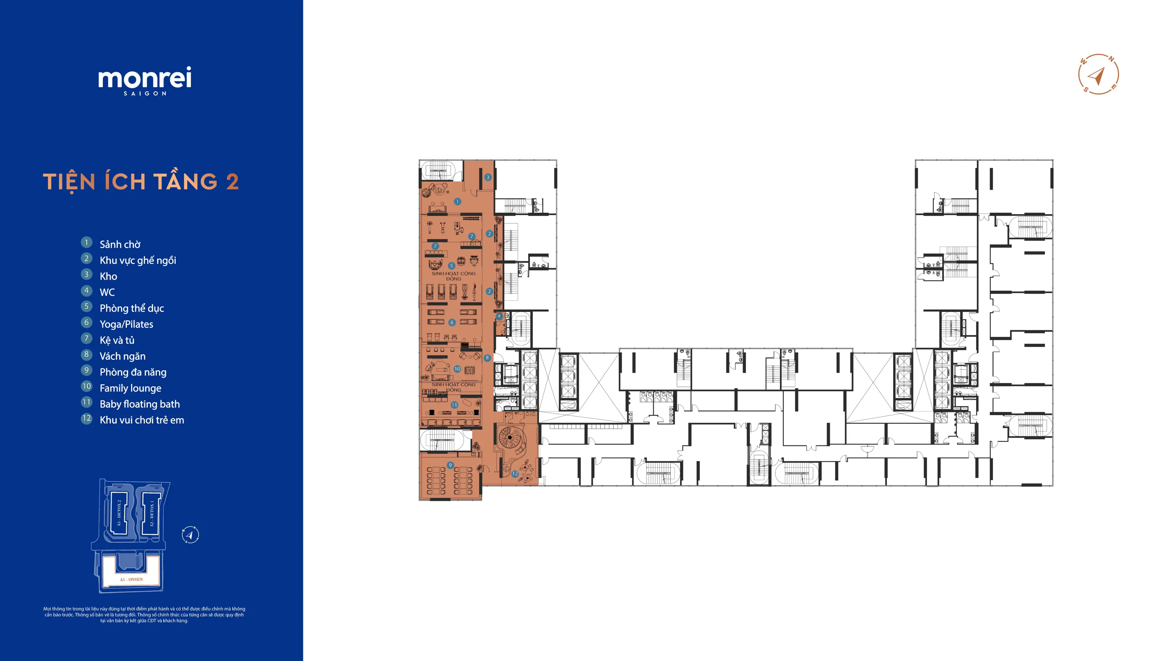 Tiện ích tầng 2 Monrei Sài Gòn — gym, yoga, family lounge, khu vui chơi trẻ em